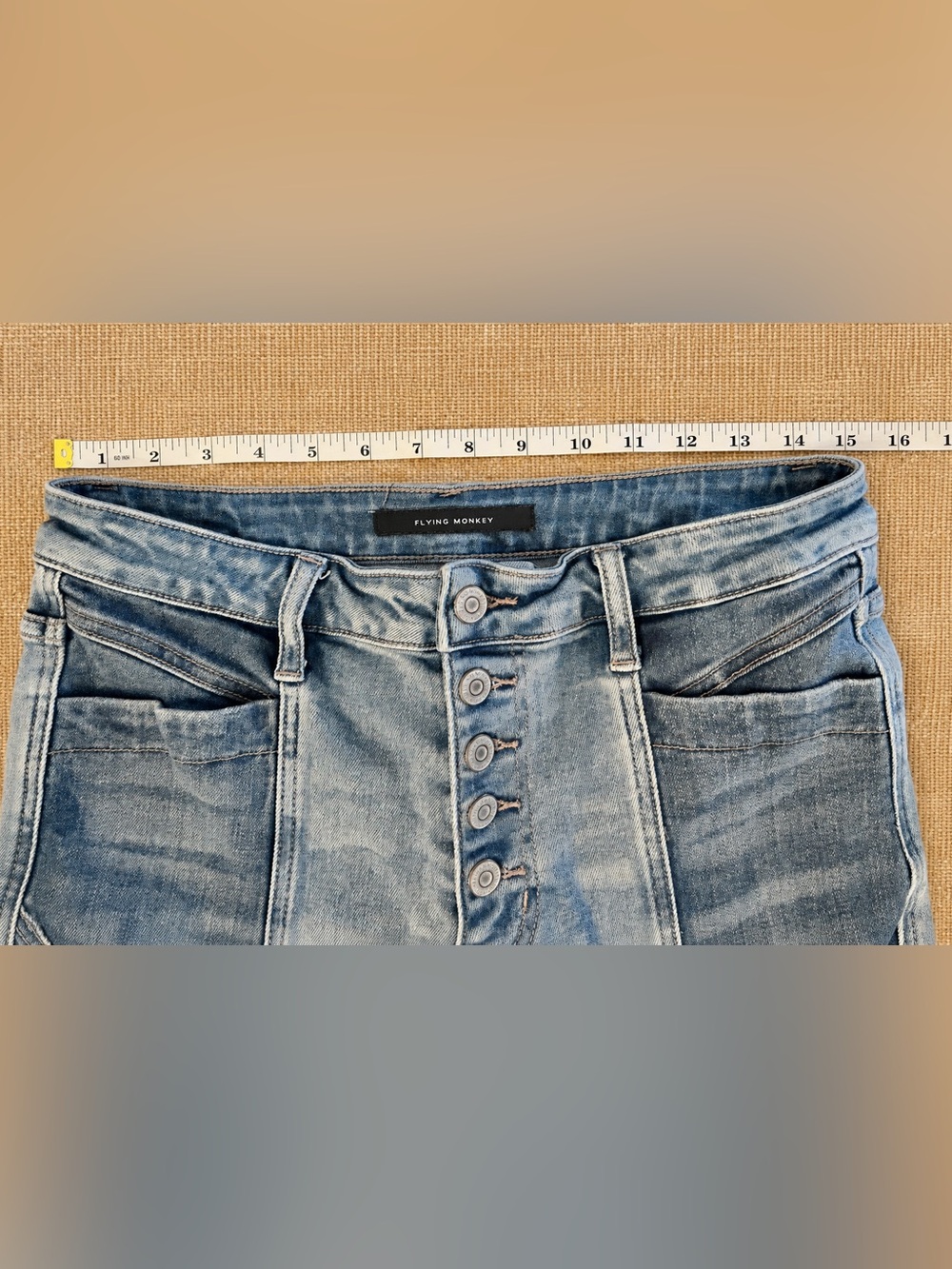 Flying Monkey Jeans Two-Tone High-Rise Super Flare Exposed Button Fly Boho Retro - Picture 8 of 16